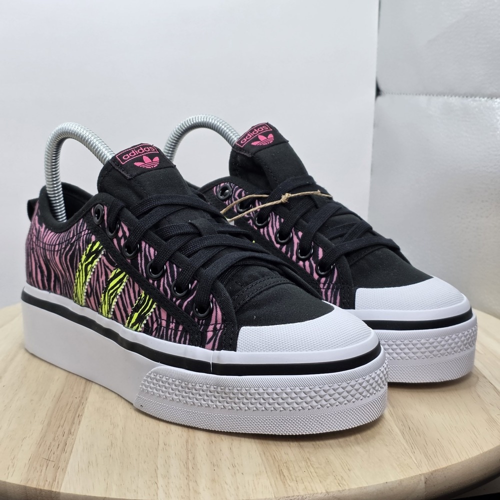 Women's Size 7 -Adidas Originals Nizza Platform Black Pink Zebra Lace Sneakers - Picture 5 of 9